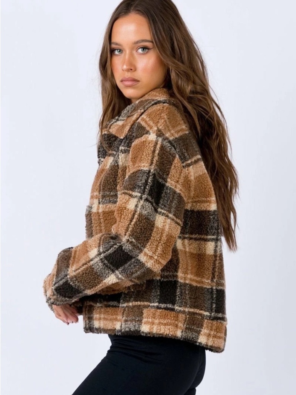 Plaid Teddy Princess Polly Zip Jacket | size 8